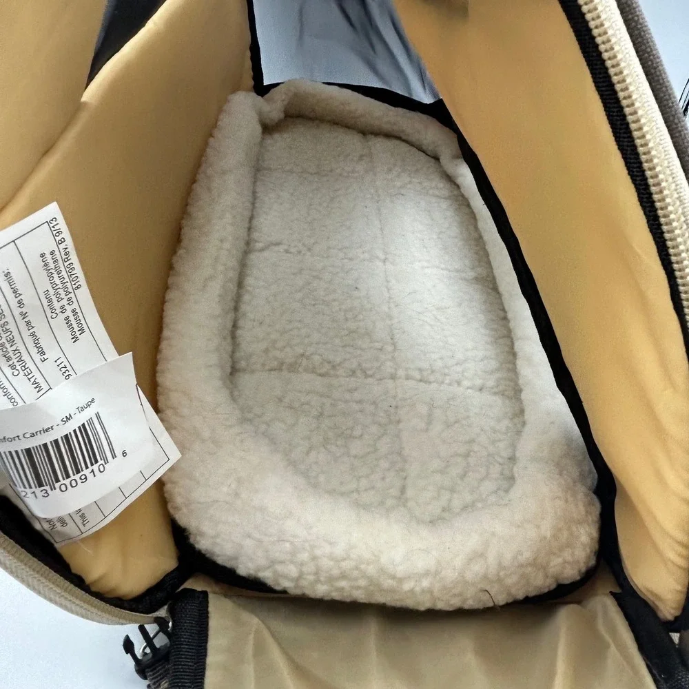 Bergan Comfort Carrier Taupe Small Pet Travel Bag Mesh Fleece Bed 16W x 12T x 8D